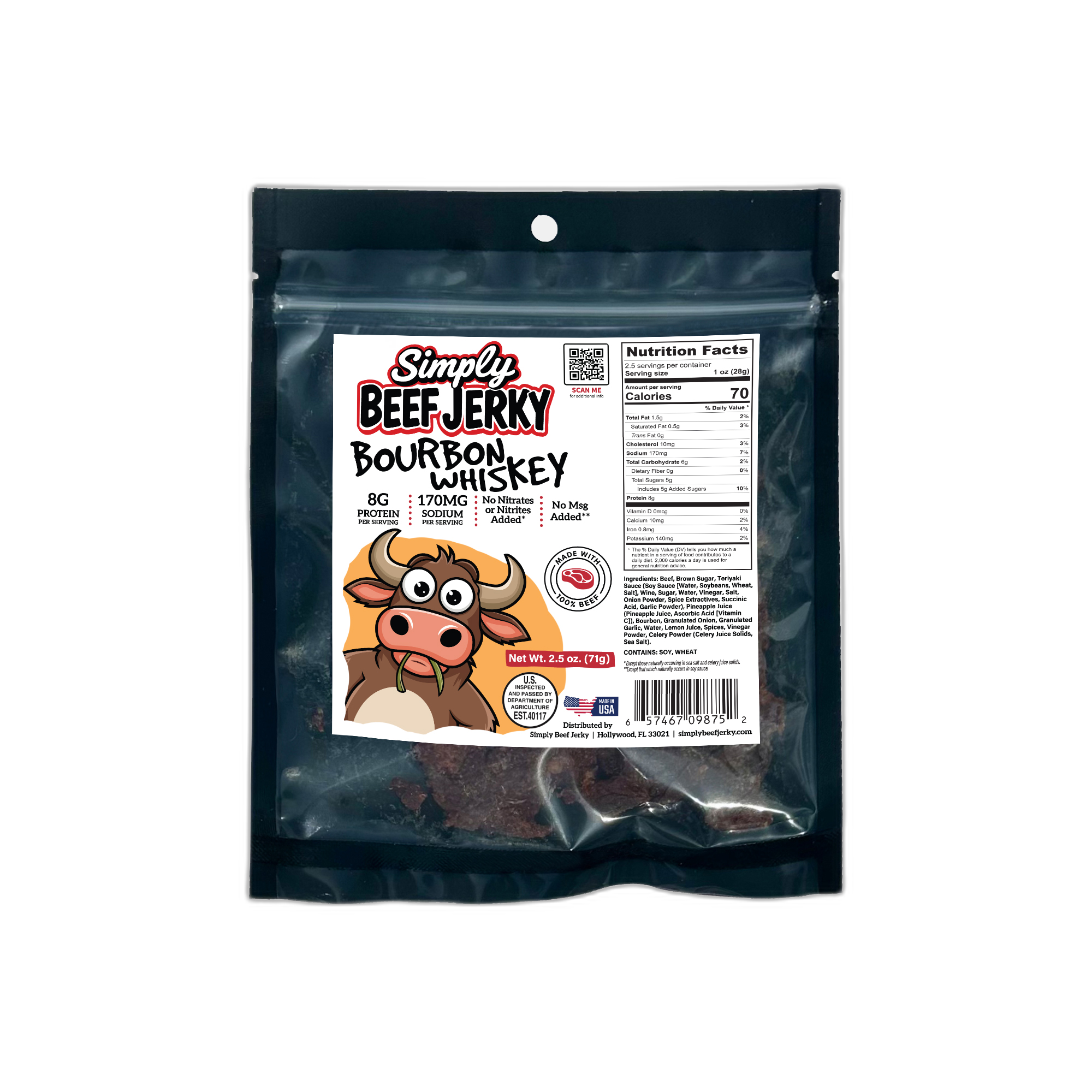 Bourbon Whiskey beef jerky – rich bourbon smoke flavor, no nitrates added
