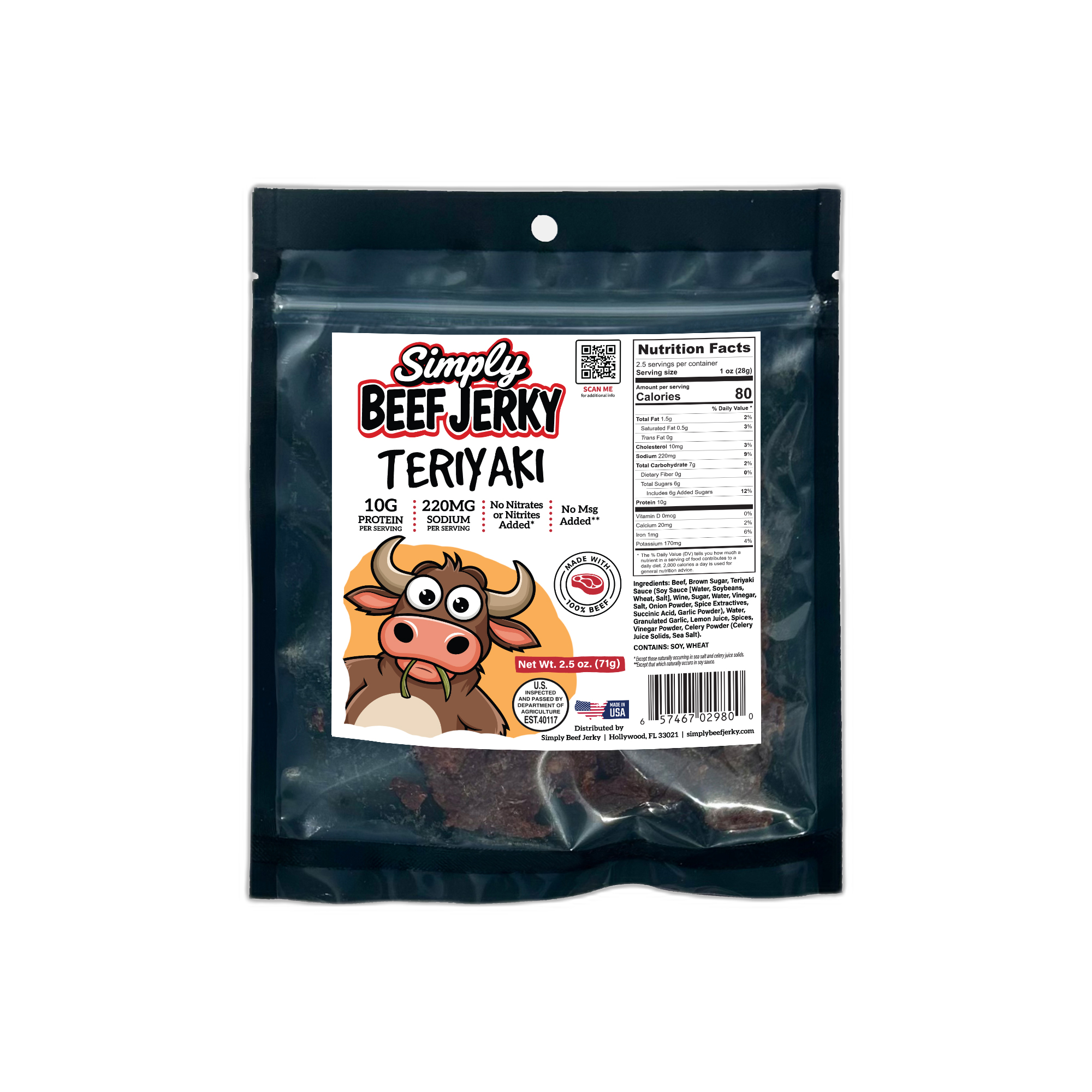 Teriyaki beef jerky – sweet teriyaki glaze, 10g protein per serving, no MSG added